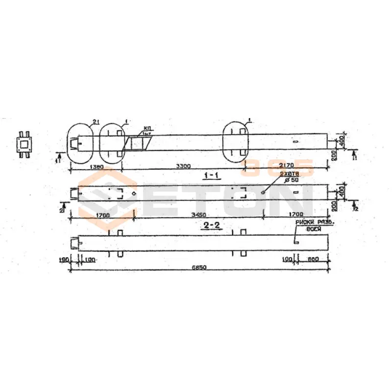 Колонны сечением 400х400 мм для зданий с высотами этажей 3,3 м Серия 1.020.1-2с/89 1КН 33-69-1