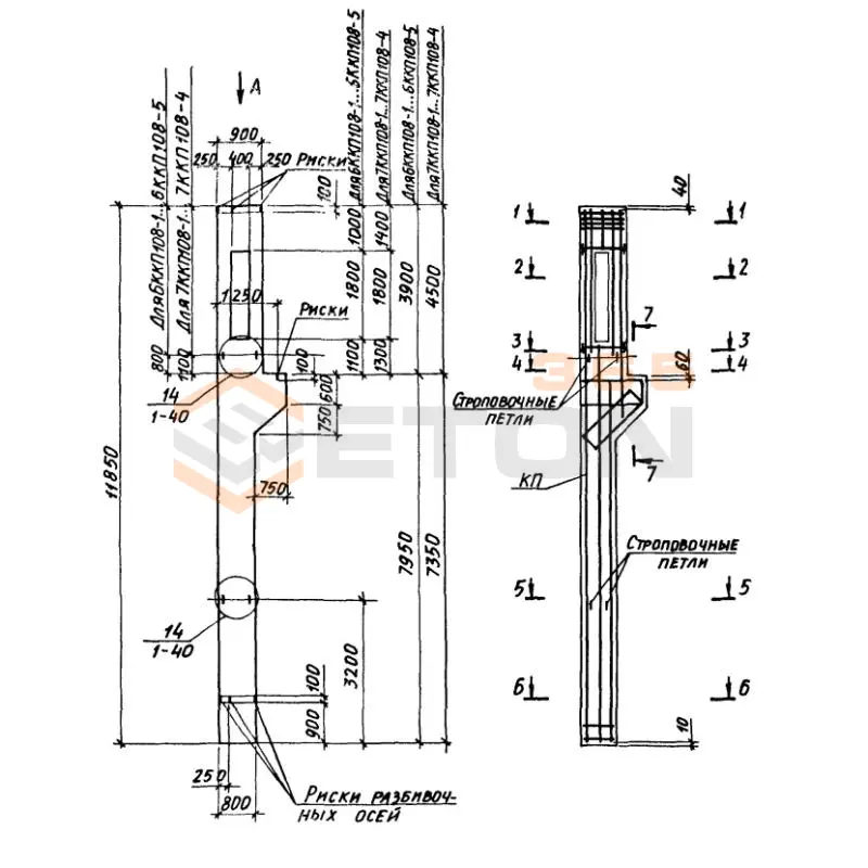 Колонны крановые с проходами Серия 1.424.1-6/89 6ККП 108-4,3