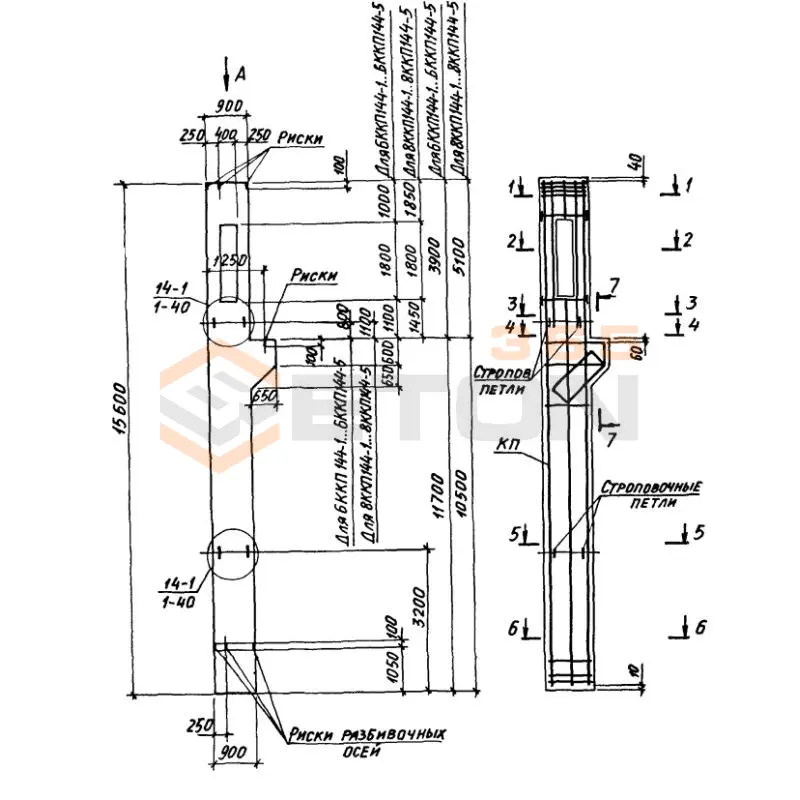 Колонны крановые с проходами Серия 1.424.1-6/89 8ККП 144-6,4 с