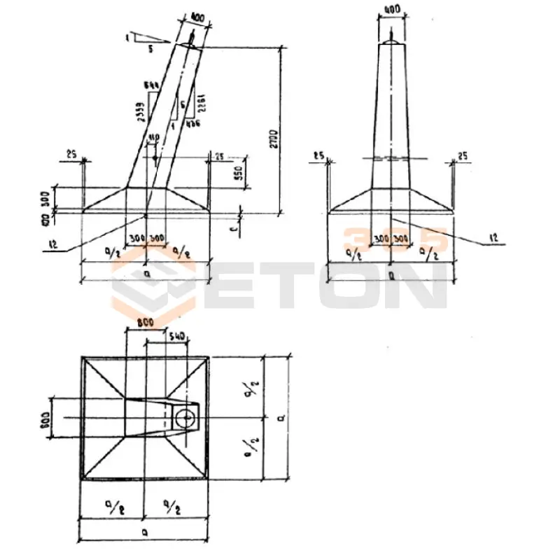 Фундаменты под промежуточные и промежуточно-угловые опоры на оттяжках Серия 3.407-115, 3.407.1-159 Ф 4-1/5