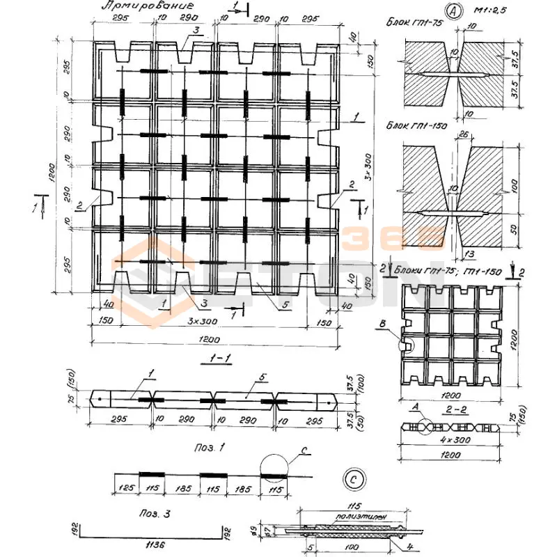 Блоки укрепления Серия 3.501.1-156 ГП 1-150