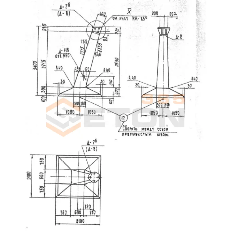 Фундаменты под анкерно-угловые опоры серия 3.407.1-144, 3.407-115 Ф 3 А-350