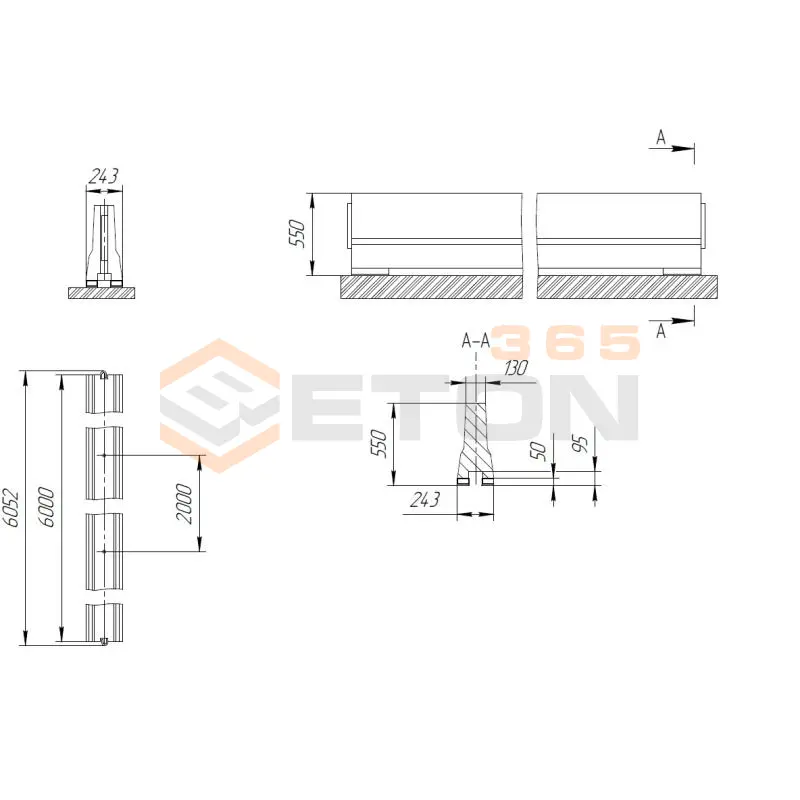 Блоки парапетного двухстороннего ограждения ТУ 5899-002-61548960-2010 12ДД-ТУ 5899-002-2010/250-0,55/6000 п