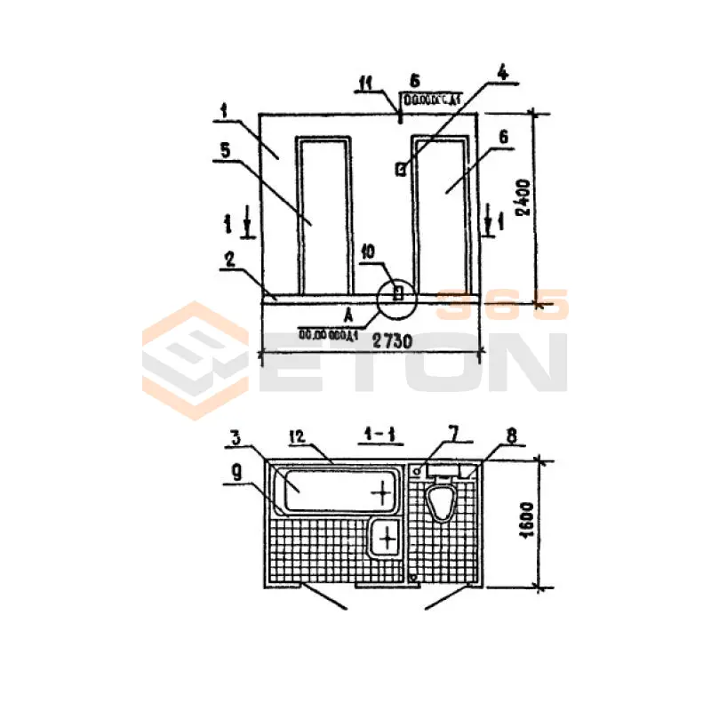 Кабины санитарно-технические типа "Колпак" для зданий с теплым чердаком Серия 1.188-5 1СК 24 лт-02 в (1.188-5)