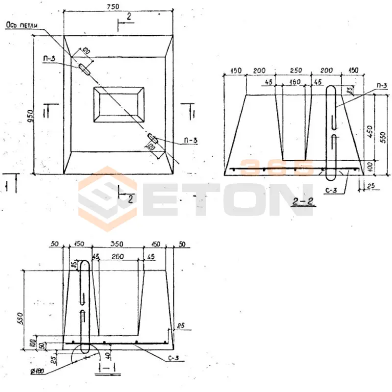 Фундаменты для плит забора Серия ИЖ 31-77 ФО 1