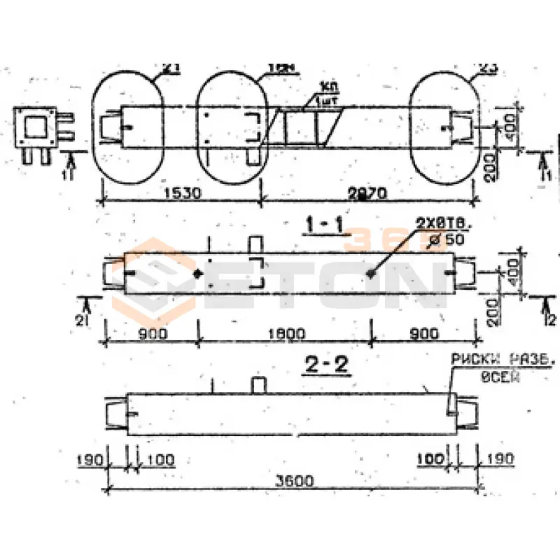Колонны сечением 400х400 мм для зданий с высотами этажей 3,6 м Серия 1.020.1-2с/89 5КС 36-36-9 сн