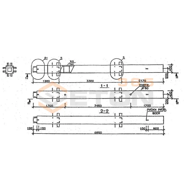 Колонны сечением 400х400 мм для зданий с высотами этажей 3,3 м Серия 1.020.1-2с/89 2КН 33-69-9