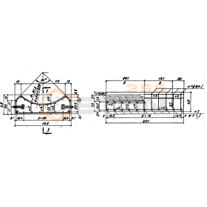 Блоки лекальные под цилиндрические звенья (Серия 3.501-59, шифр 1484 ) БЛ 61