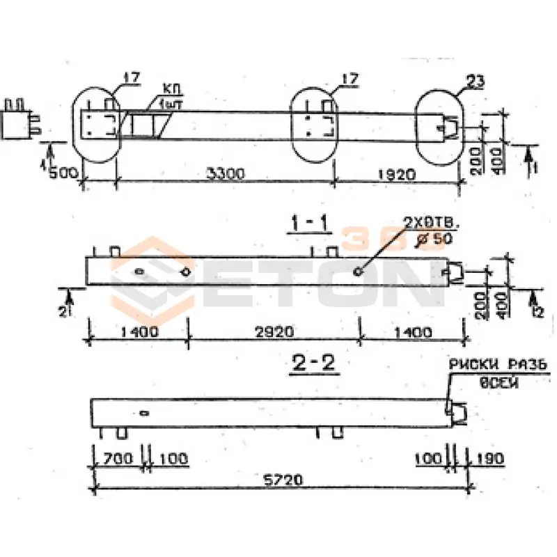 Колонны сечением 400х400 мм для зданий с высотами этажей 3,3 м Серия 1.020.1-2с/89 5КВ 33-57-2