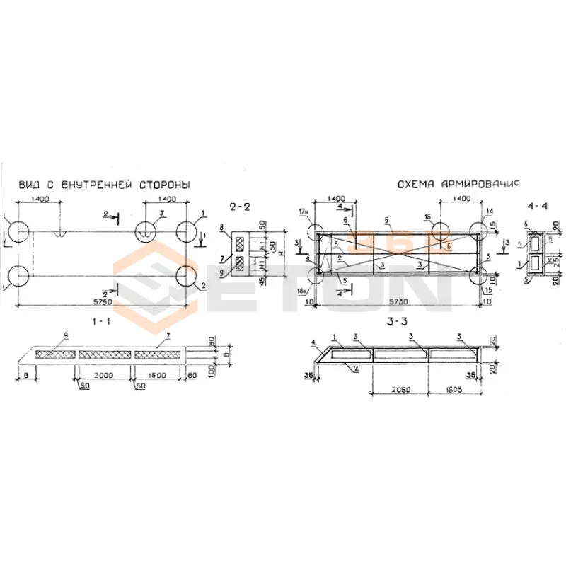 Панели стеновые трехслойные Серия 1.232.1-7 1ПСТ 57,5-15-3,0-1 л-1