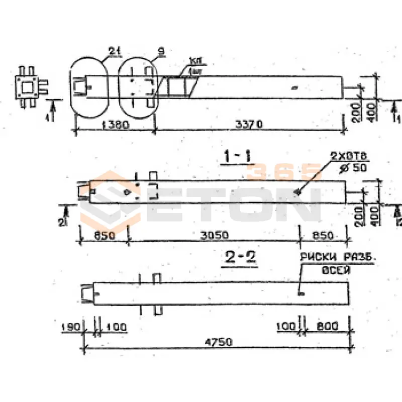 Колонны сечением 400х400 мм для зданий с высотами этажей 3,3 м Серия 1.020.1-2с/89 3КН 33-47-1 с