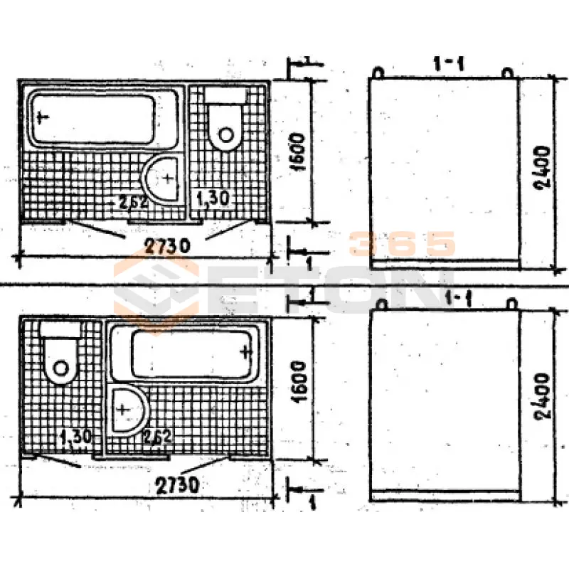 Кабины санитарно-технические типа "Колпак" для зданий с теплым чердаком Серия 1.188-5 1СК 24 прт-11 в (1.188-5)