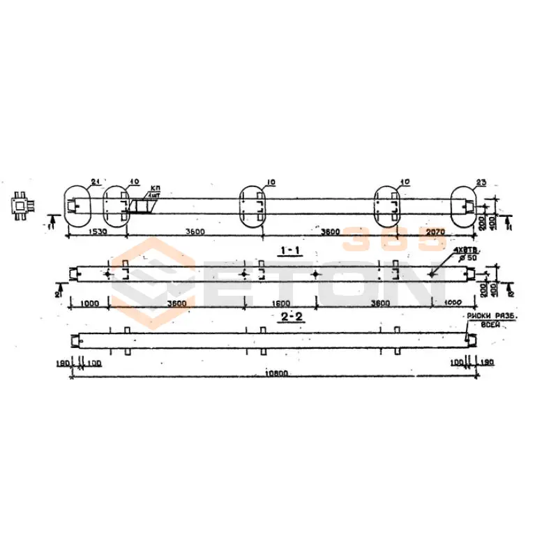 Колонны сечением 400х400 мм для зданий с высотами этажей 3,6 м Серия 1.020.1-2с/89 3КС 36-108-3
