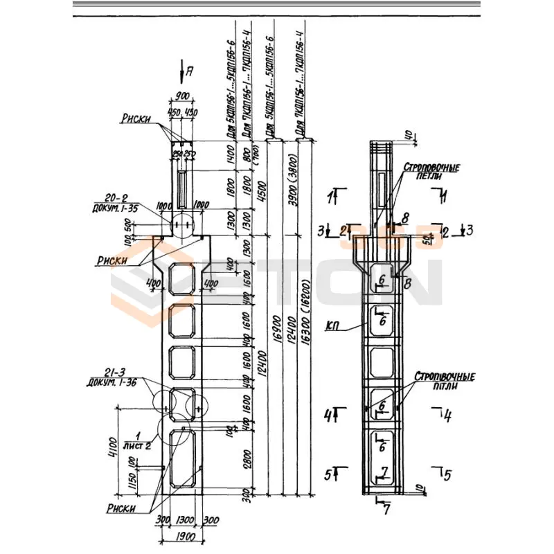 Колонны двухветвевые с проходами Серия 1.424.1-10 7КДП 156