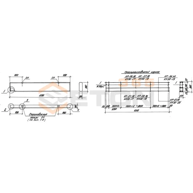 Панели стеновые толщиной 300 мм Серия 1.030.1-1 ПС 63,5-9-3,0-6 я-2