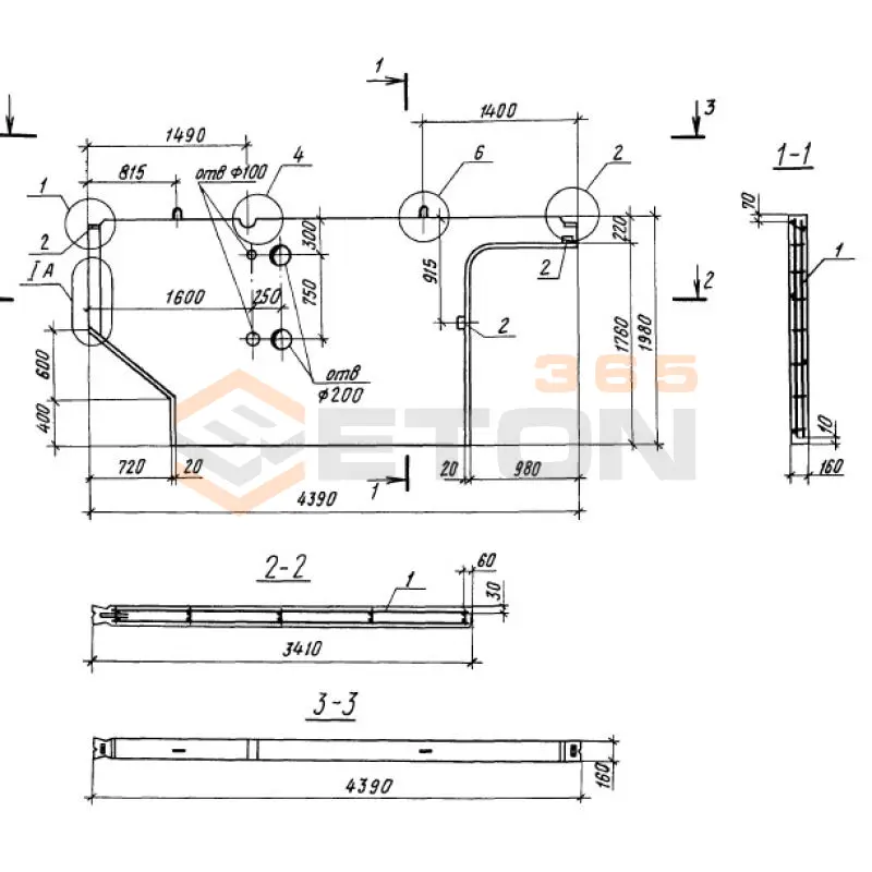 Панели внутренних стен Серия 1.100.1-7 ПСП 44-20-16-200 т-1