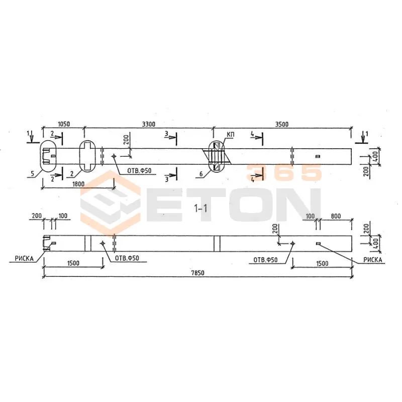 Колонны для зданий с высотой этажа 2,8 и 3,3 м серия 1.020-1/87 ( 1.020.1-7, 1.020-1/83, ИИ 04-1, 1.020.1-3пв ) 2КН 33-35/38-4