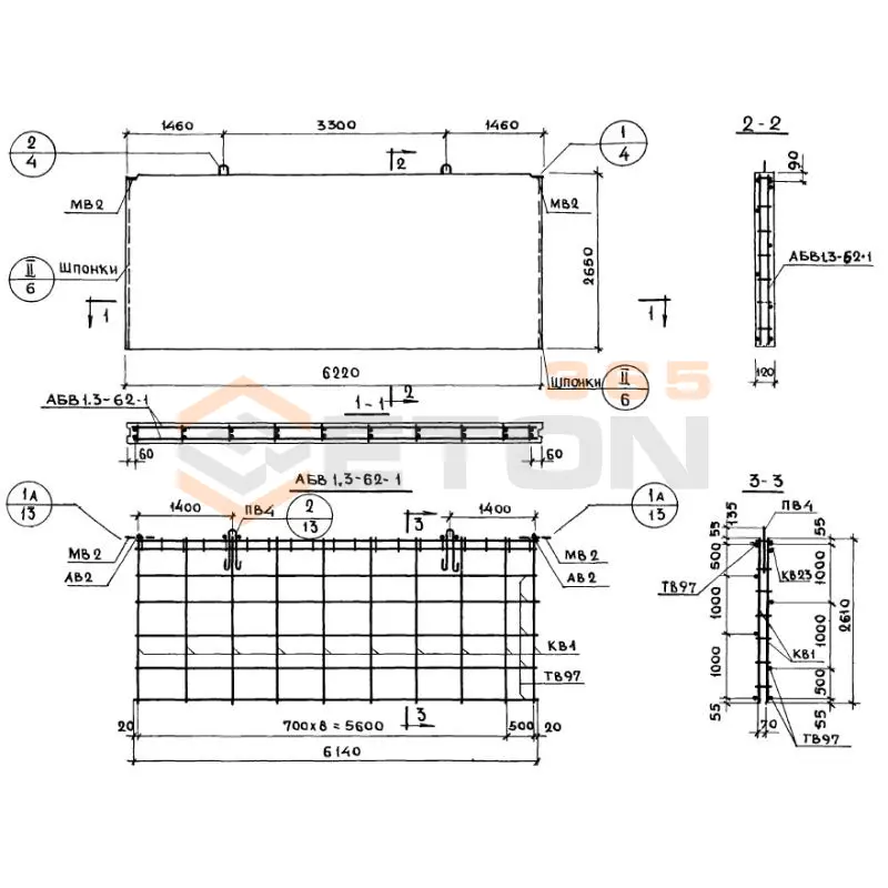 Панели внутренних продольных стен Серия 1.131-1 В 1,3-62-27-12-1