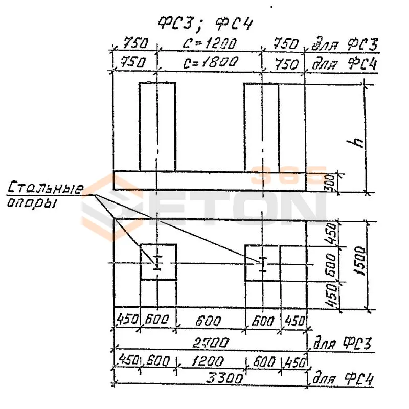 Фундаменты под стальные опоры Серия 3.015.1-17.94 ФС 3-30