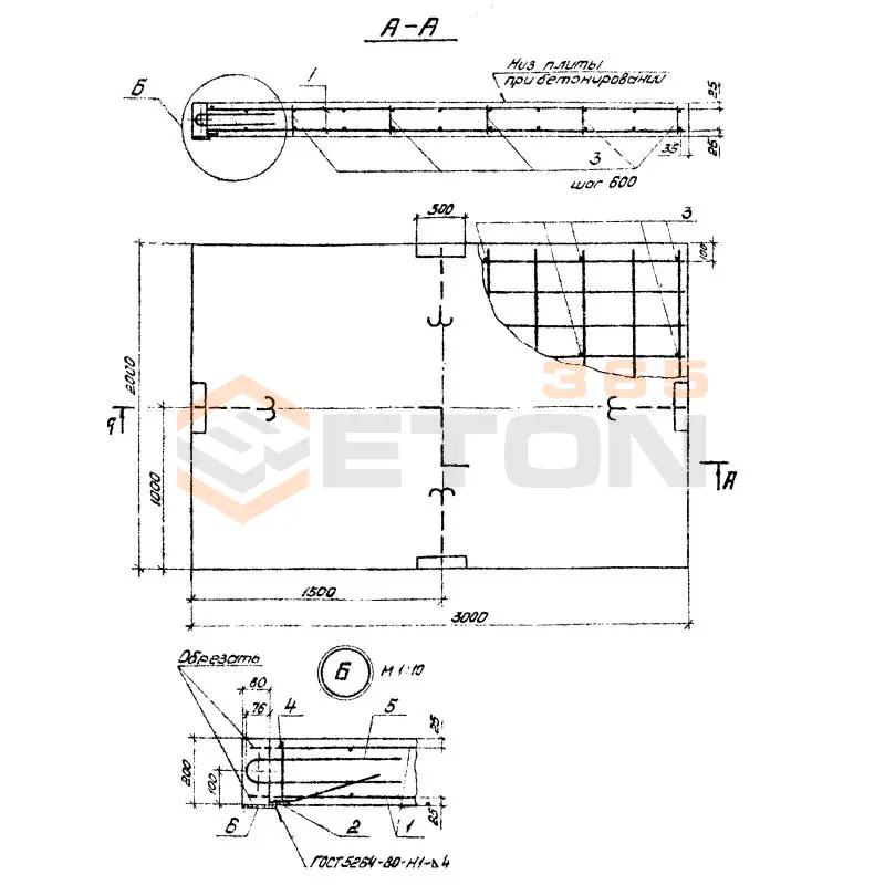 Плиты для крепления опкосов разделеных открытыми швами Серия 3.505.1-16 2П 20 н