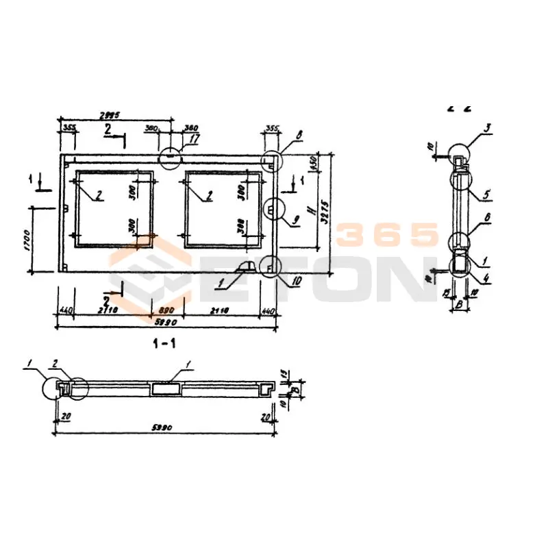 Панели наружных стен однослойные Серия 1.090.1-3пв 2ПСО 60-33-3,5-1 п пв (1.090.1-3пв)
