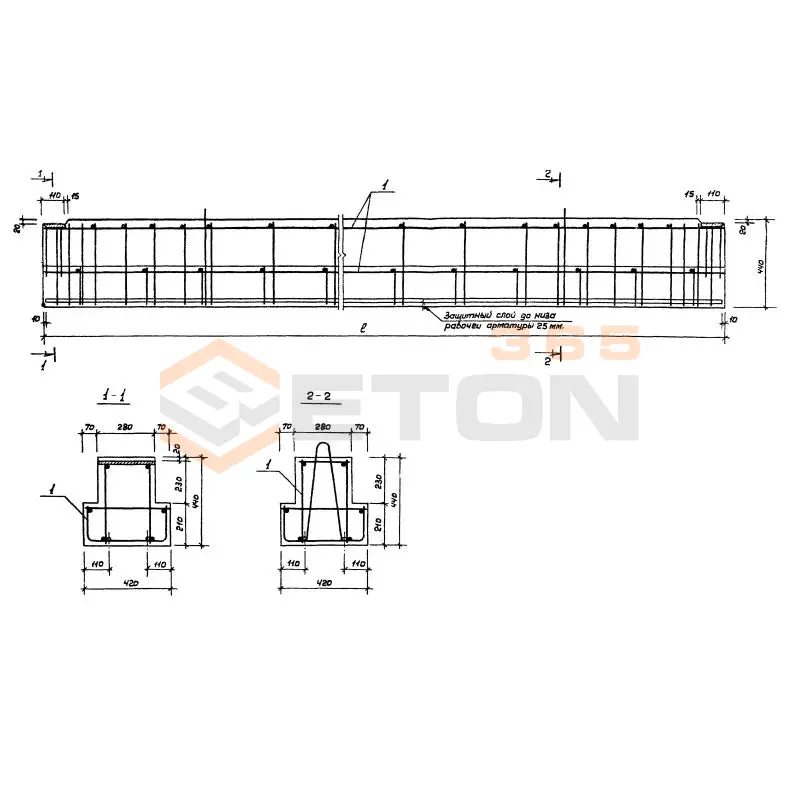 Прогоны железобетонные таврового сечения П Серия 1.225-2 П 40-33