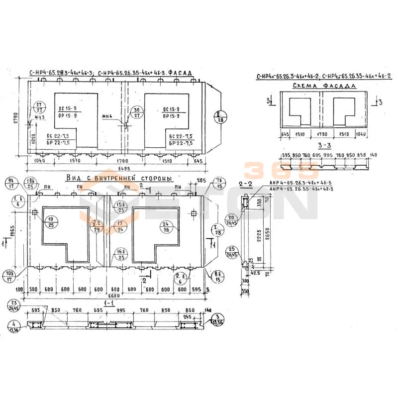 Панели наружных стен Серия 1.132.1-12с СНР 4-65-26-35-4бл+4б-3