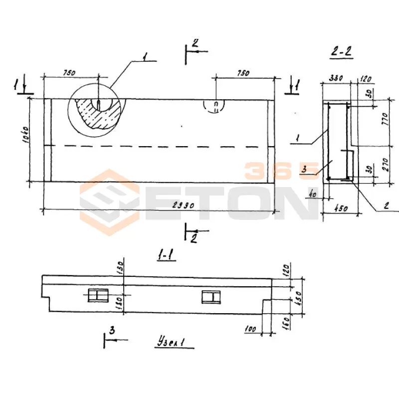 Панели наружных цокольных стен Серия 1.100.1-7 1НЦ 30-10-45-150 л