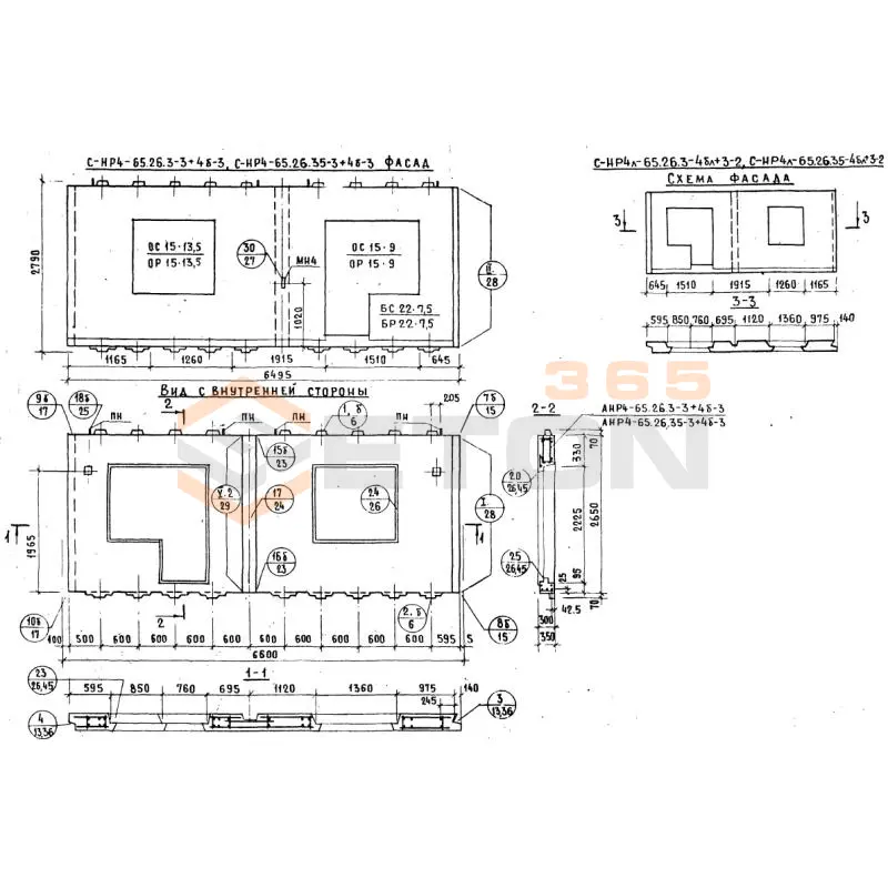 Панели наружных стен Серия 1.132.1-12с СНР 4л-65-26-3-4бл+3-2