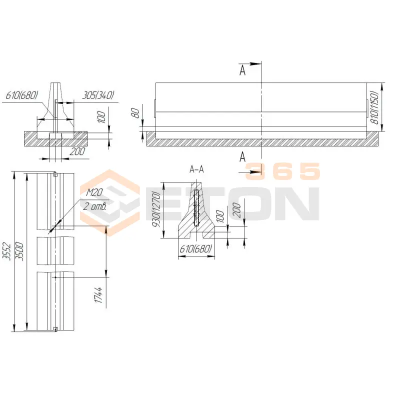 Блоки парапетного двухстороннего ограждения ТУ 5899-002-61548960-2010 12ДД-ТУ 5899-002-2010/400-0,93(0,81) клс