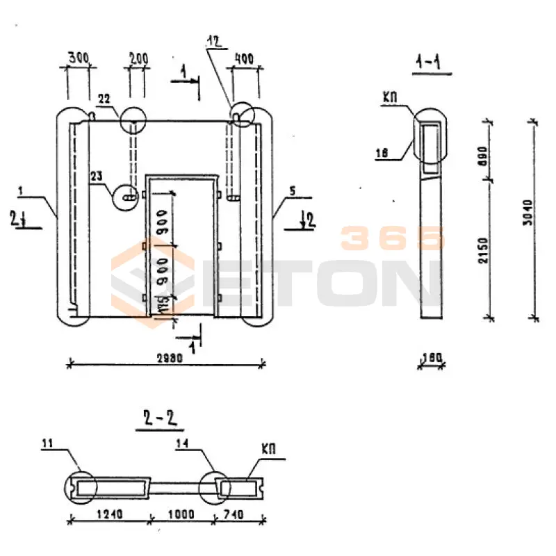Панели внутренних стен Серия 1.090.1-1/88 1ПВП 30-30-10