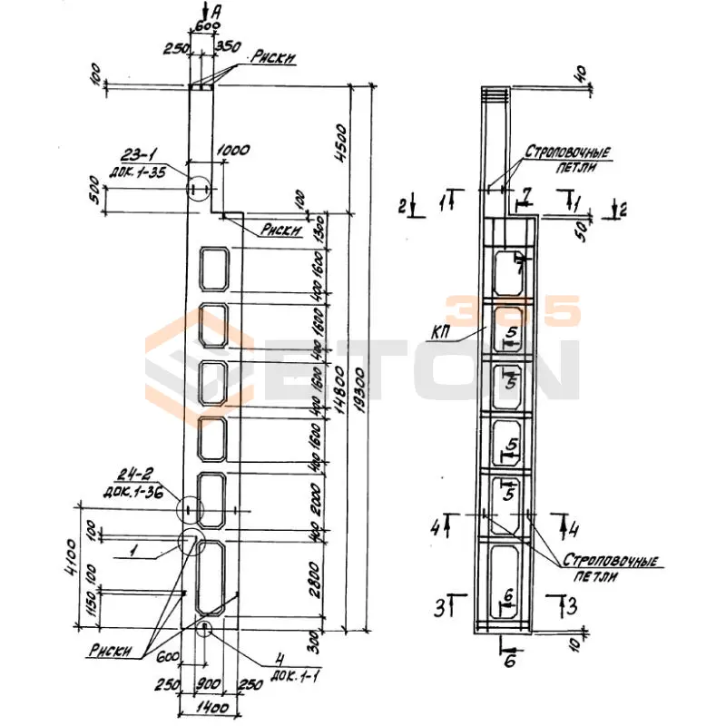 Колонны двухветвевые Серия 1.424.1-9 3КД 180-1,4 с