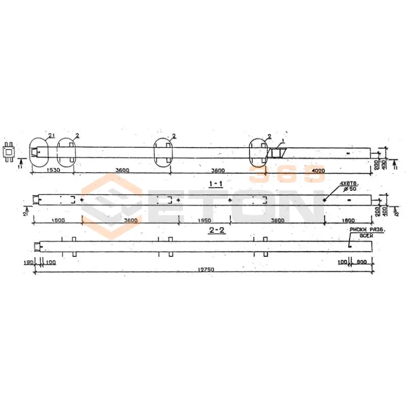 Колонны сечением 400х400 мм для зданий с высотами этажей 3,6 м Серия 1.020.1-2с/89 1КН 36-128-1