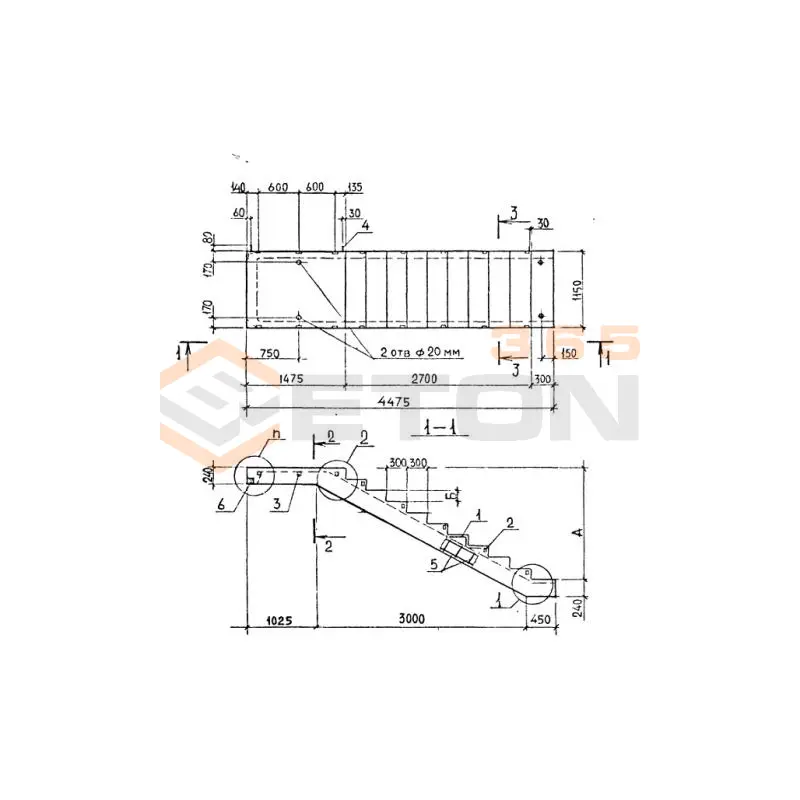 Лестничные марши ребристые с полуплощадками ЛМП ГОСТ 9818-85 ЛМП 57-11-14-5-3 (ГОСТ 9818-85)