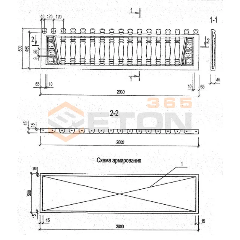 Панели оград Серия Б3.017.1-7.05 ПО 20-5-5 м-28 (Б3.017.1-7.05)