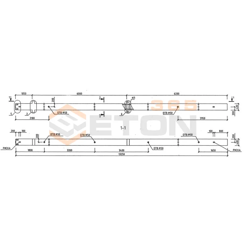 Колонны для зданий с высотой этажей 5,4 и 6,0 (7,2) м серия 1.020-1/87 ( 1.020.1-7, 1.020-1/83, ИИ 04-1, 1.020.1-3пв ) 2КНД 60-3-32/37-4