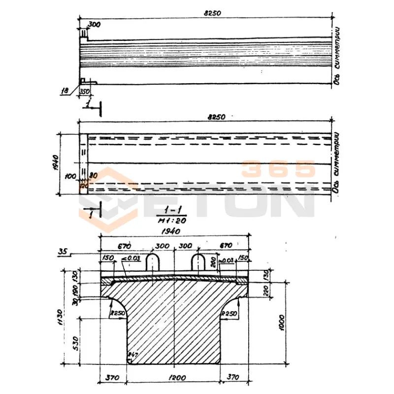 Балки внутренние пролетного строения с пониженной строительной высотой (плитные) Серия 3.501.1-146 БПД 165 м1