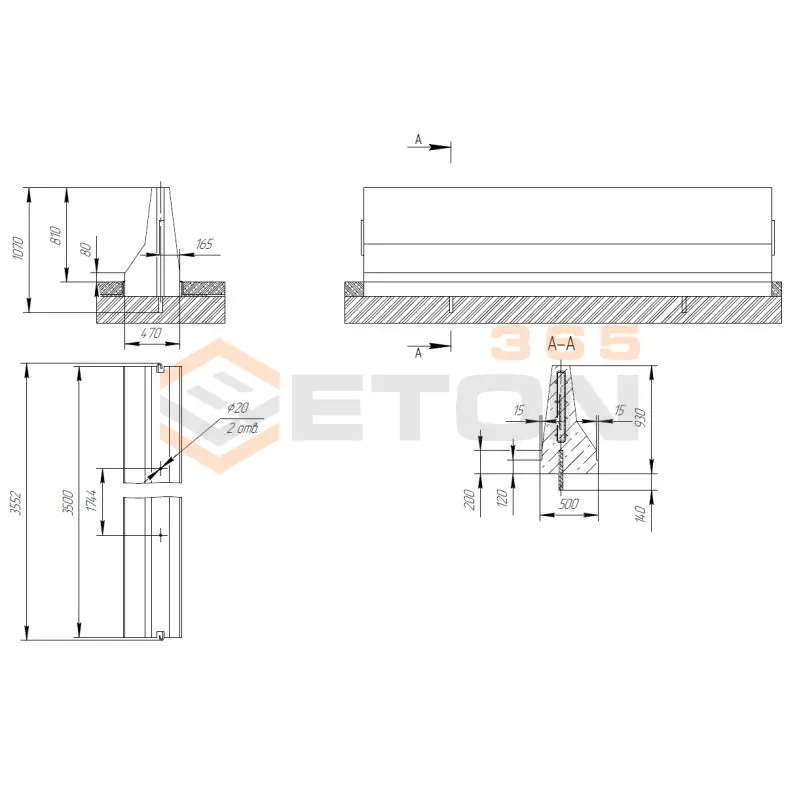 Блоки парапетного одностороннего ограждения ТУ 5899-002-61548960-2010 12МО-ТУ 5899-002-2010/400-0,93(0,81)