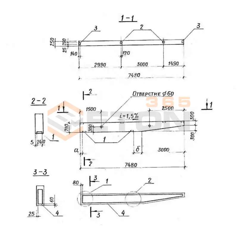 Балки навеса Серия 3.019.1-1 2БН 7,5-5