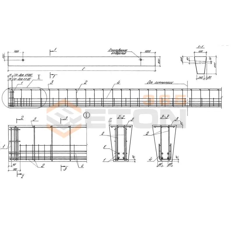 Балки фундаментные Серия 1.415.1-2 2БФ 12-8 АIV