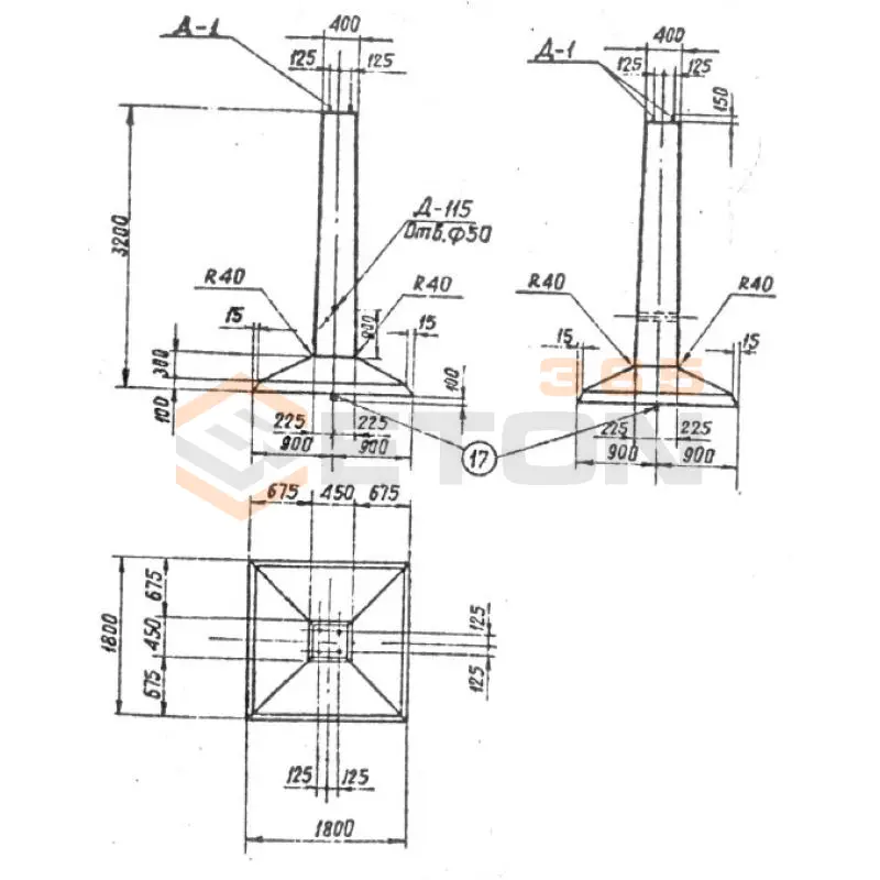 Фундаменты под анкерно-угловые опоры серия 3.407.1-144, 3.407-115 Ф 2 а-2