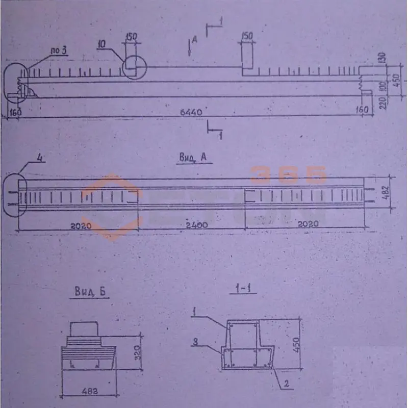Ригели для опирания многопустотных плит перекрытий Серия 1.020.1-2с/89 1РП 4-65-3
