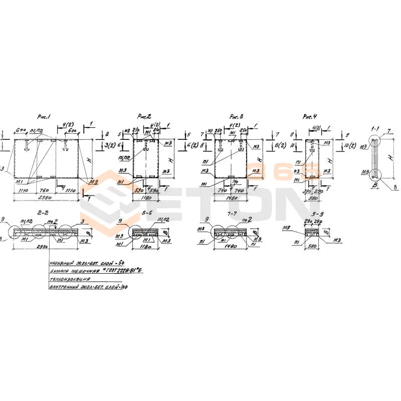 Панели стеновые трехслойные Серия 1.432-12 ПСТ 75/1,8-1-33
