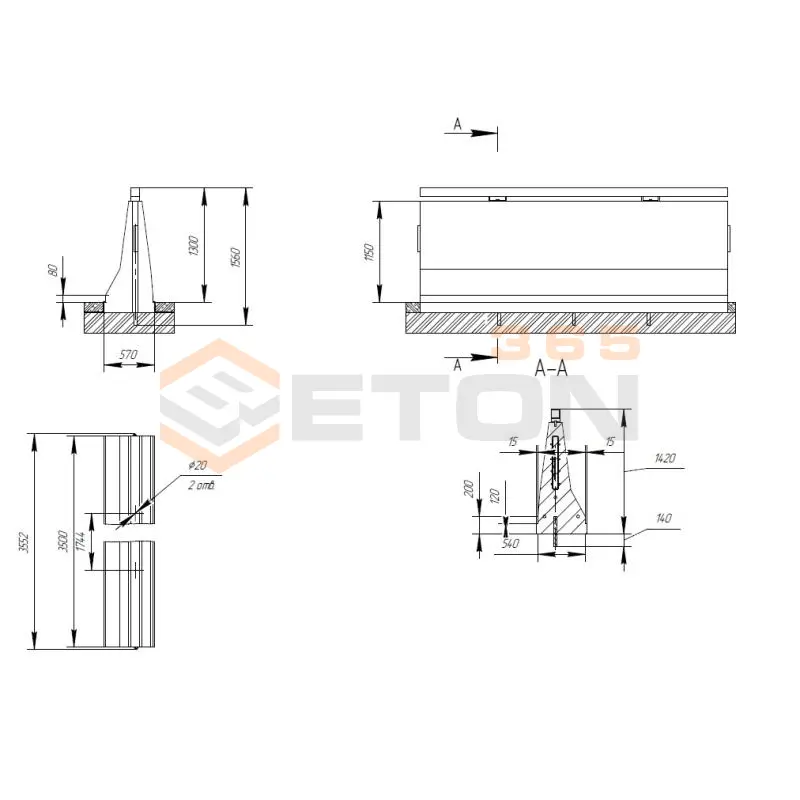 Блоки парапетного одностороннего ограждения ТУ 5899-002-61548960-2010 12МО-ТУ 5899-002-61548960-2010/600-1,3(1,15) пр