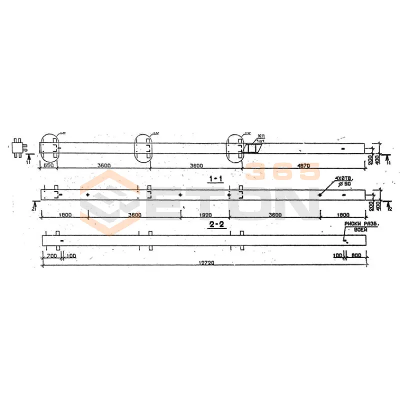 Колонны сечением 400х400 мм для зданий с высотами этажей 3,6 м Серия 1.020.1-2с/89 3КБ 36-127-2