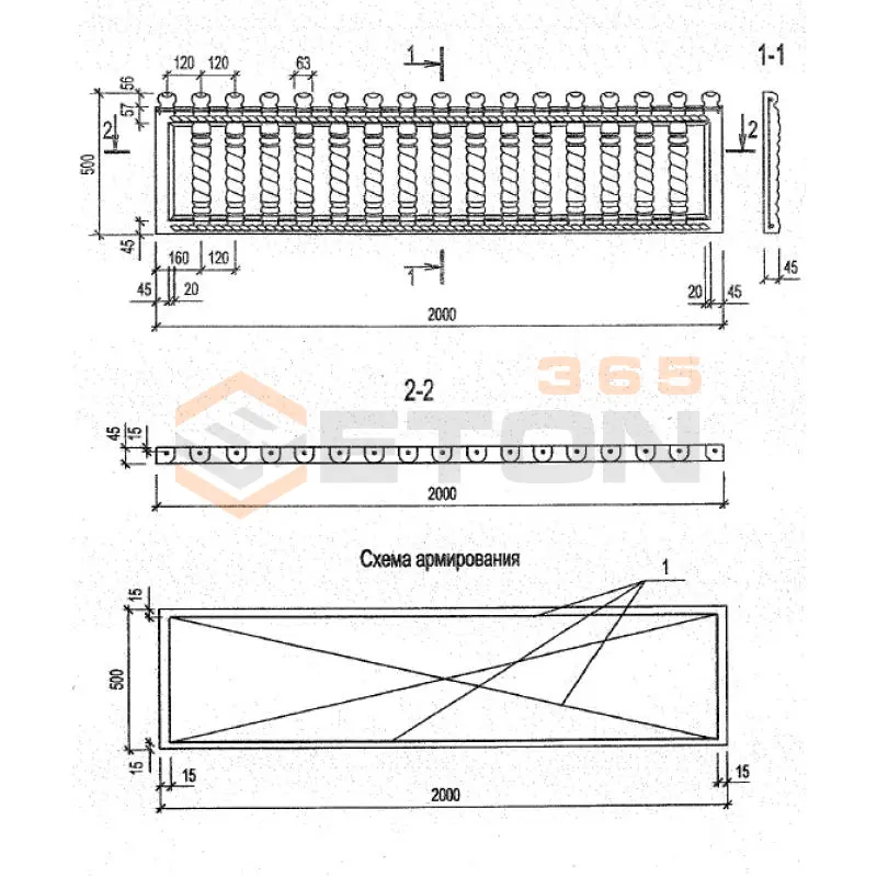 Панели оград Серия Б3.017.1-7.05 ПО 20-5-5 м-35 (Б3.017.1-7.05)