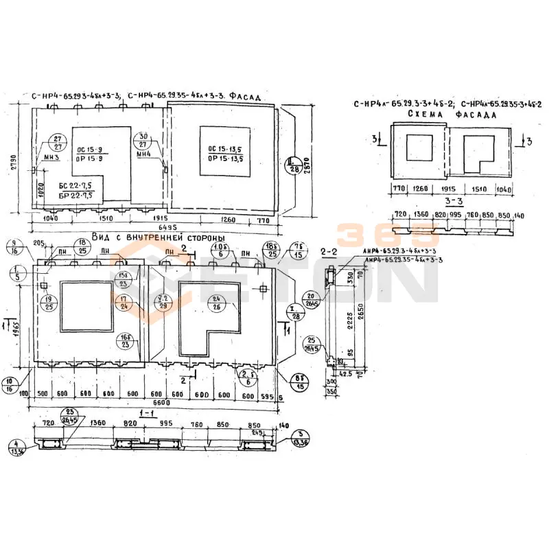 Панели наружных стен Серия 1.132.1-12с СНР 4-65-29-3-4бл+3-3