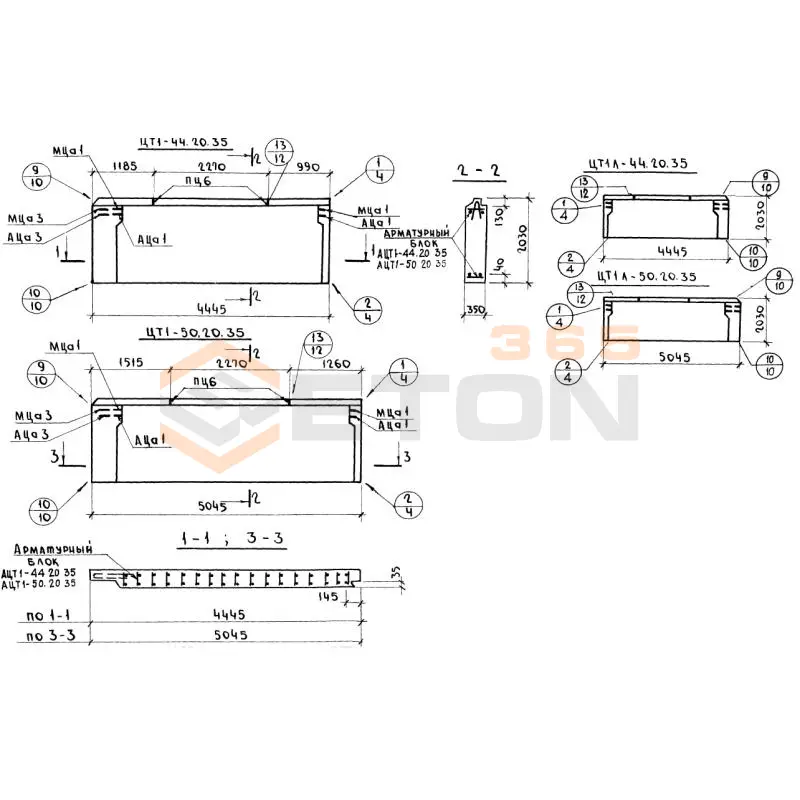Панели наружных цокольных стен Серия 1.117-13 ЦТ 1л-44-20-35