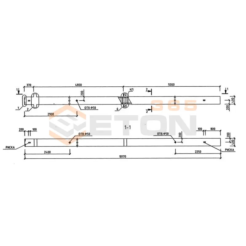 Колонны для зданий с высотой этажей 4,8 (6,0) и 3,6 (4,8) м серия 1.020-1/87 ( 1.020.1-7, 1.020-1/83, ИИ 04-1, 1.020.1-3пв ) 2КБД 48-2-22
