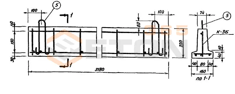 Балки таврового сечения с нижней полкой Серия ИИ 01-02 БА 3 (ИИ 01-02)